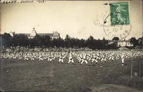 Ak Saumur Maine et Loire, Turnfest 1908, Übungen, Sport