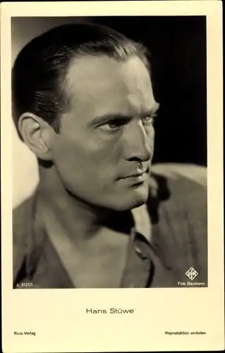 Ak Schauspieler Hans Stüwe, Portrait, Ufa Film, Ross Verlag A 3127 1