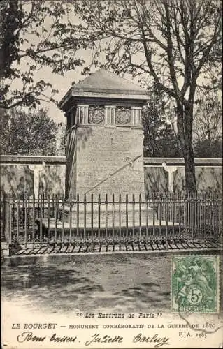 Ak Le Bourget Seine Saint Denis, Monument Commemoratif de la Guerre de 1870