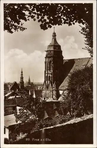 Ak Pirna an der Elbe, Teilansicht der Kirche