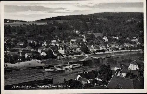 Ak Pötzscha Wehlen an der Elbe Sachsen, Totalansicht der Ortschaft, Salondampfer