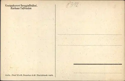 Ak Berggießhübel in Sachsen, Kneippkurort, Kurhaus Talfrieden