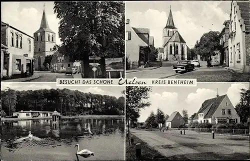 Ak Uelsen in Niedersachsen, Kirche, Teich, Ortspartie