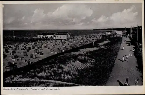 Ak Ostseebad Zinnowitz auf Usedom, Strand mit Promenade