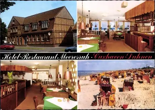 Ak Nordseebad Duhnen Cuxhaven, Hotel Meeresruh, Aussen- und Innenansicht, Strandleben