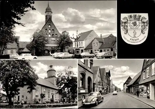 Ak Krempe Schleswig Holstein, Markt, Strassenansicht, Kirche, Wappen