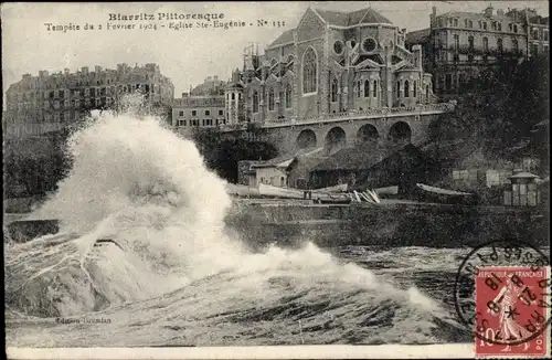 Ak Biarritz Pyrénées Atlantiques, Tempete du 2 Fevrier 1904, Eglise Sainte Eugenie