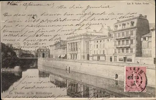 Ak Verdun Meuse, Le Theatre et la Bibliotheque