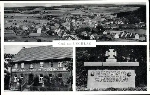 Ak Uschlag Staufenberg in Niedersachsen, Gasthaus Zur Krone, Inh. Otto Beumler, Kriegerdenkmal