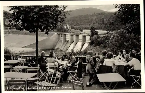 Ak Rurberg Simmerath in der Eifel, Gasthof Paulushof, Terrasse mit Blick auf den Obersee, Talsperre