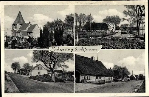 Ak Schwesing in Nordfriesland, Kirche, Dorfansichten
