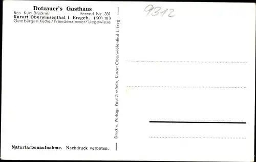 Ak Oberwiesenthal im Erzgebirge, Dotzauer's Gasthaus, Inh. Kurt Brückner