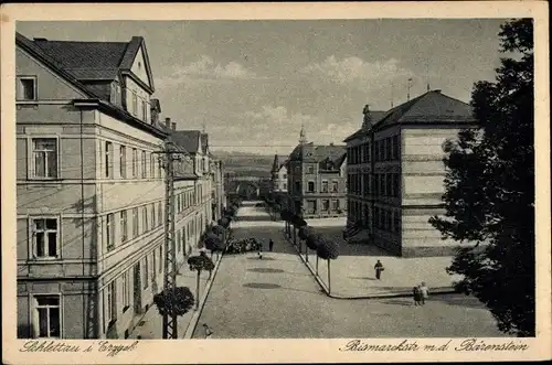 Ak Schlettau im Erzgebirge Sachsen, Bismarckstraße mit dem Bärenstein