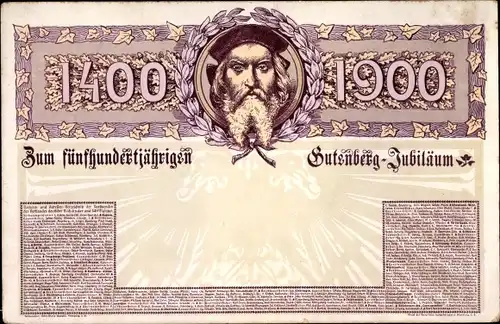 Litho 400 jähriges Gutenberg Jubiläum 1900