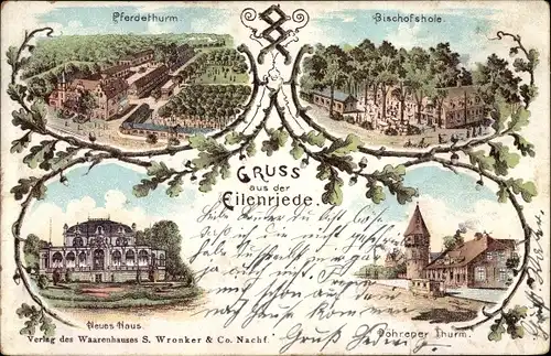 Litho Eilenriede Hannover in Niedersachsen, Bischofshole, Pferdeturm, Neues Haus, Döhrener Turm