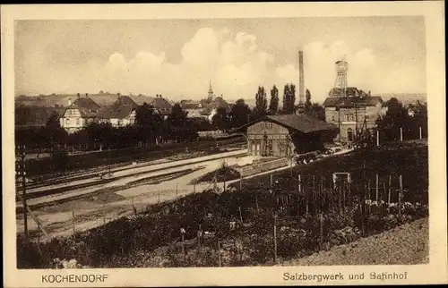 Ak Kochendorf Bad Friedrichshall Baden Württemberg, Salzbergwerk mit Bahnhof, Gleisseite