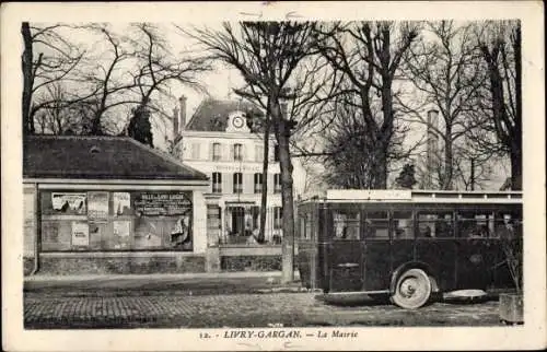 Ak Livry Gargan Seine Saint Denis, La Mairie, Autobus