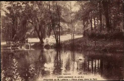 Ak Livry Gargan Seine Saint Denis, Place d'eau dans le Parc