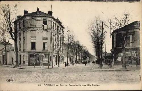 Ak Bobigny Seine Saint Denis, Rue de Romainville aux Six Routes