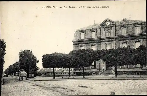 Ak Bobigny Seine Saint Denis, La Mairie et la Rue Jean Jaures