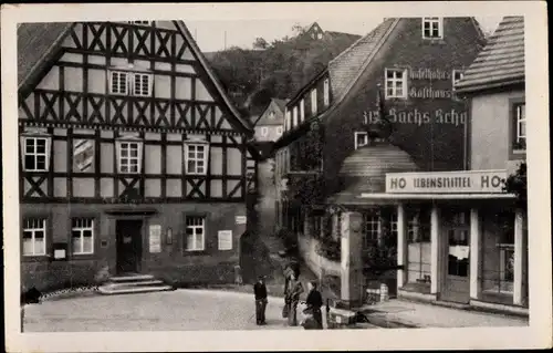 Ak Hohnstein Sächsische Schweiz, Geschäft, Rathaus, Fachwerkhaus