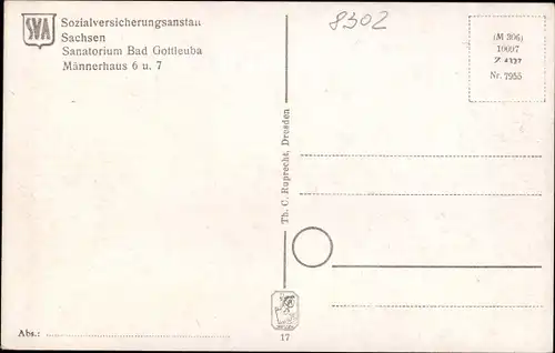 Ak Bad Gottleuba, Sanatorium der Sozialversicherungsanstalt, Männerhaus