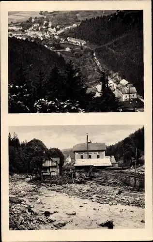 Ak Bad Gottleuba in Sachsen, Partie an der Bärmühle, vor und nach Unwetter 8./9. Juli 1927