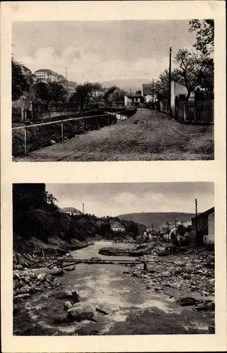 Ak Bad Gottleuba in Sachsen, Wasserstraße vor und nach Unwetter 1927