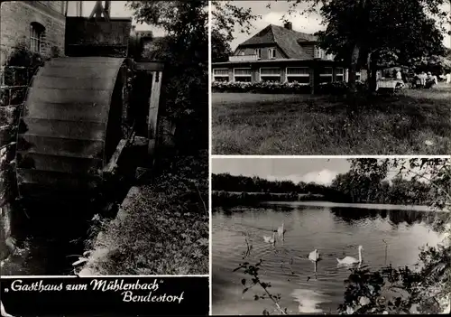 Ak Bendestorf am Kleckerwald, Gasthaus zum Mühlenbach, Wassermühle, Schwäne auf dem See