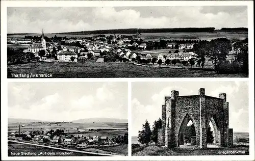 Ak Thalfang im Hunsrück, Siedlung Auf dem Flürchen, Kriegerdenkmal, Panorama