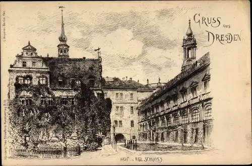 Künstler Ak Dresden Altstadt, Königliches Schloss, Hof