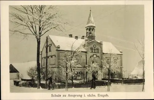 Ak Ansprung Marienberg im Erzgebirge, Schule, Winter