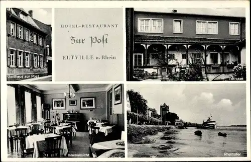 Ak Eltville am Rhein Hessen, Hotel Restaurant Gasthaus zur Post, Inh. König, Innen, Terrasse, Rhein