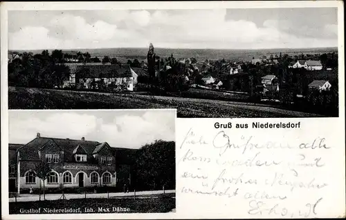 Ak Niederelsdorf Lunzenau in Sachsen, Gasthof, Blick auf den Ort