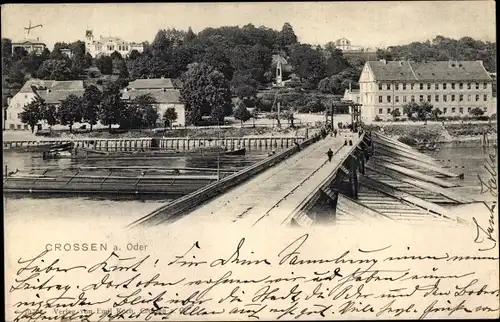 Ak Krosno Odrzańskie Crossen Oder Ostbrandenburg, Brücke, Blick auf den Ort