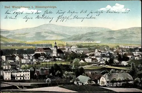 Ak Cieplice Śląskie Zdrój Bad Warmbrunn Riesengebirge Schlesien, Blick auf den Ort