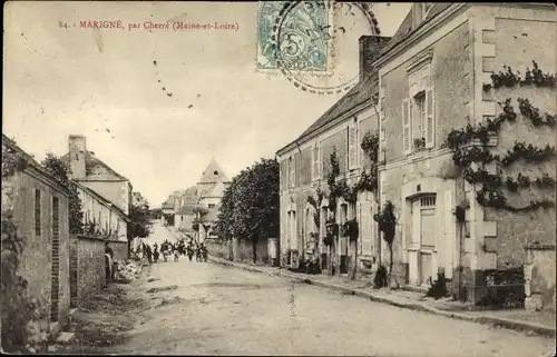 Ak Marigné Maine et Loire, Straßenpartie