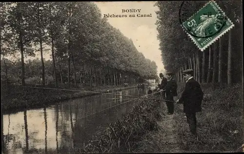 Ak Bondy Seine Saint Denis, Pecheurs au Canal
