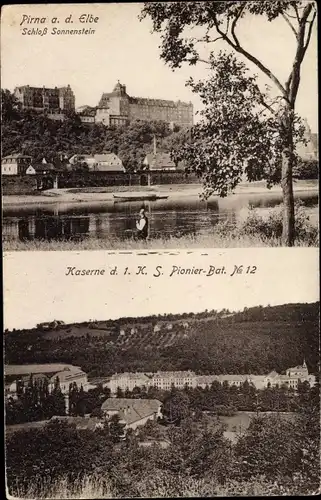Ak Pirna an der Elbe, Schloss Sonnenstein, Kaserne d. 1. K. S. Pionier-Bat. Nr. 12
