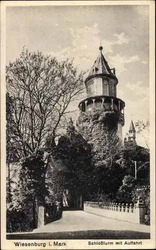 Ak Wiesenburg in der Mark, Schlossturm mit Auffahrt