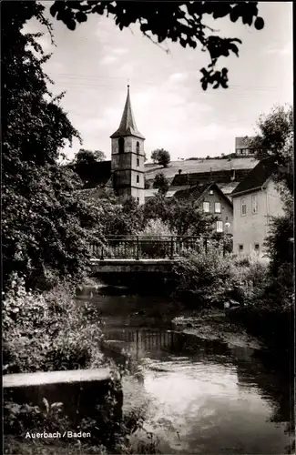 Ak Auerbach Karlsbad Baden Württemberg, Kirche, Flusspartie