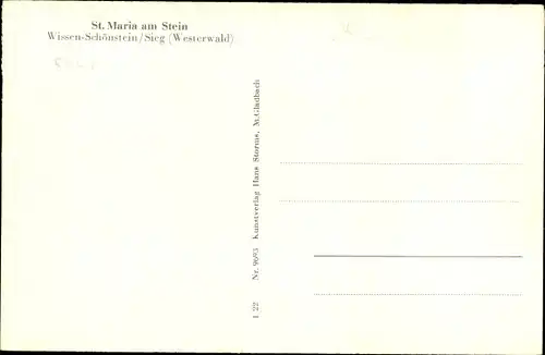 Ak Schönstein Wissen an der Sieg Westerwald, St. Maria am Stein