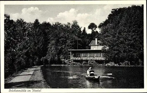 Ak Brüchermühle Reichshof Nordrhein Westfalen, Restaurant, Teich, Ruderer