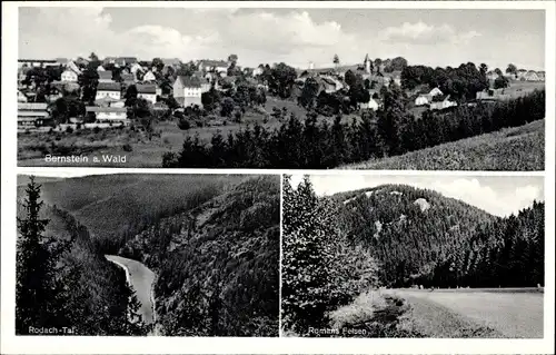 Ak Bernstein Schwarzenbach am Wald in Oberfranken, Rodach Tal, Romans Felsen, Panorama