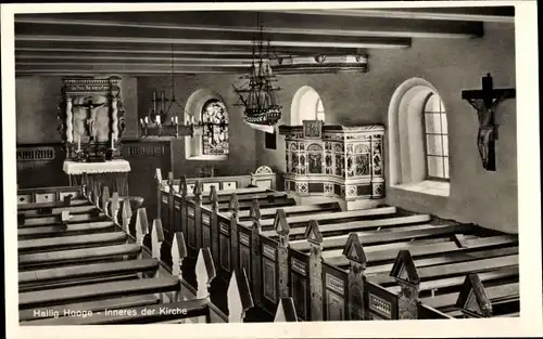 Ak Hallig Hooge in Nordfriesland, Inneres der Kirche