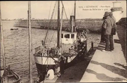 Ak Quiberon Morbihan, Port Maria, Bateau de Belle Isle a quai