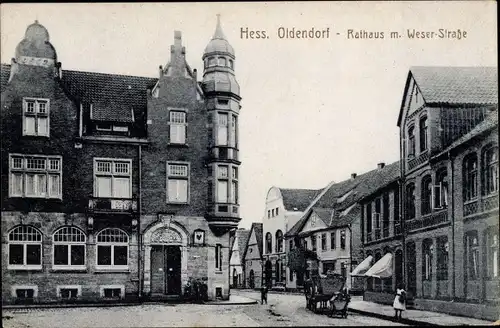 Ak Hessisch Oldendorf an der Weser, Rathaus mit Weserstraße