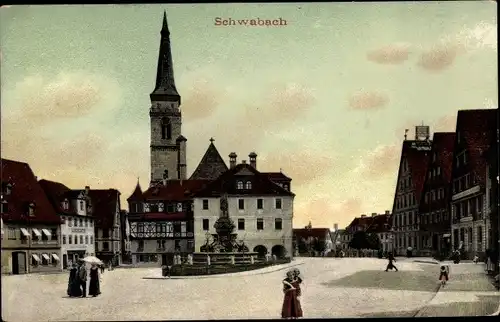 Ak Schwabach in Mittelfranken Bayern, Marktplatz, Denkmal