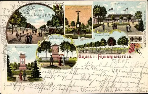 Litho Friedrichsfeld Voerde am Niederrhein, Kriegerdenkmal, Offizierkasino, Franzosenfriedhof