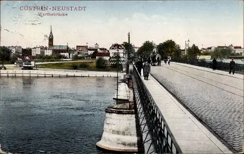 Ak Kostrzyn nad Odrą Cüstrin Neustadt Ostbrandenburg, Warthebrücke, Stadtbild